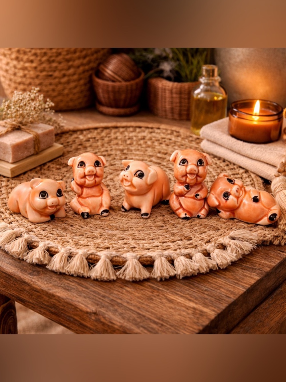 MIC Pink‎ Pigs Mini Ceramic Vintage Figurines